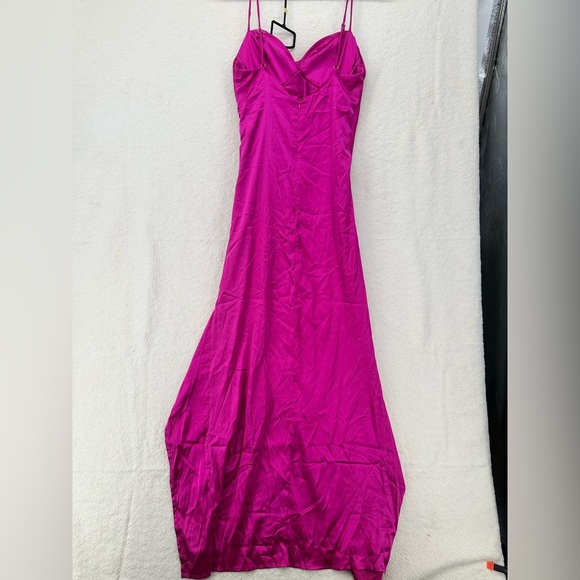 Glam Blanc Clothing Fuchsia Satin Barbiecore Dress - Picture 3 of 5